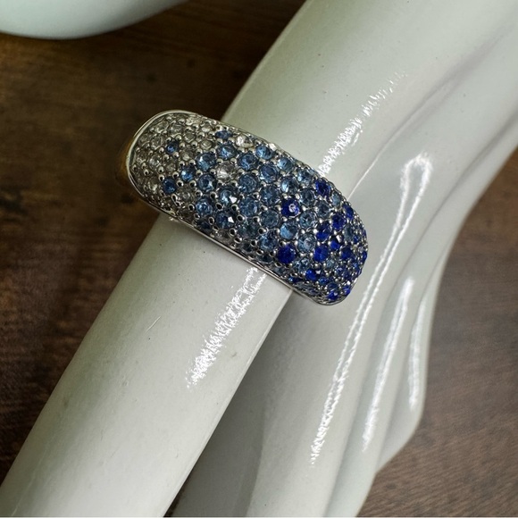 Nataliya V. Collister Blue and Clear Crystal Pave Dome Ring Size 10 - Picture 3 of 8